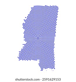 Abstract graphic Mississippi map from pixel blue on a white background. Vector illustration.