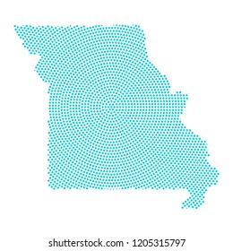 Abstract graphic Missouri map of blue round dots. Vector illustration eps10. 