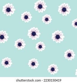 Abstract Graphic Modern Bold Seamless Repeat Pattern Pink Daisy Retro Vintage Floral