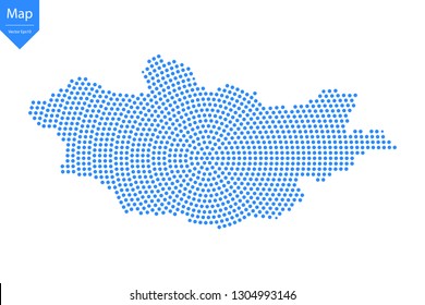 Abstract graphic Mongolia map from point blue on a white background. Vector illustration.