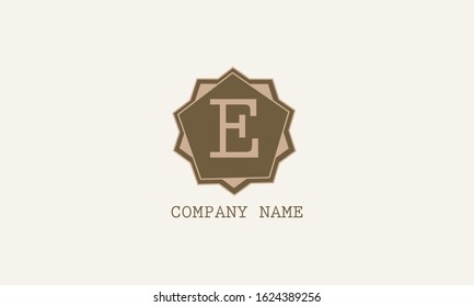 Abstract graphic monogram with the initial letter E in brown. Design of logo of emblem of enterprise, organization, institution.
