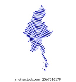 Abstract graphic Myanmar map from pixel blue on a white background. Vector illustration.