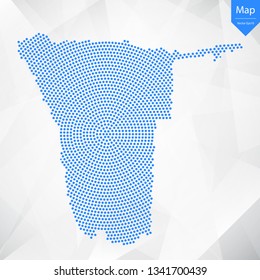 Abstract graphic Namibia map from point blue on a white background. Vector illustration.