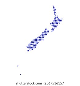 Abstract graphic New Zealand map from pixel blue on a white background. Vector illustration.