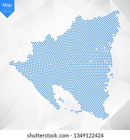 Abstract graphic Nicaragua map from point blue on a white background. Vector illustration.