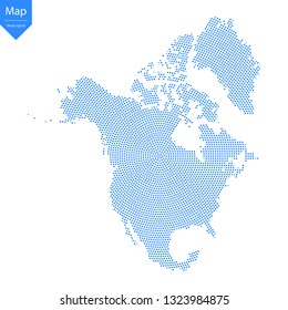 Abstract graphic North America map from point blue on a white background. Vector illustration.