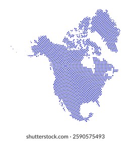 Abstract graphic North America map from pixel blue on a white background. Vector illustration.