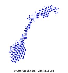 Abstract graphic Norway map from pixel blue on a white background. Vector illustration.