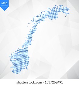 Abstract graphic Norway map from point blue on a white background. Vector illustration.