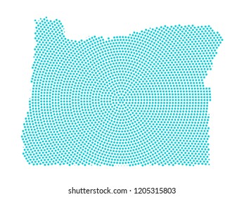 Abstract graphic Oregon map of blue round dots. Vector illustration eps10. 