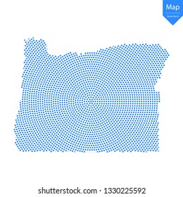 Abstract graphic Oregon map from point blue on a white background. Vector illustration.