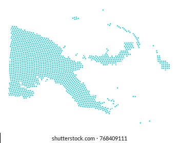 Abstract graphic Papua New Guinea  map of blue round dots. Vector illustration eps10.