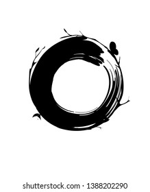 abstract graphic pattern with butterfly and branch and brush stroke in a circle, black and white silhouette