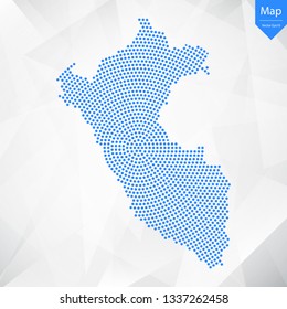 Abstract graphic Peru map from point blue on a white background. Vector illustration.