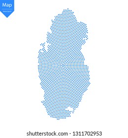 Abstract graphic Qatar map from point blue on a white background. Vector illustration.