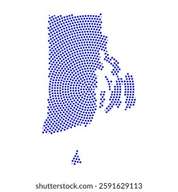 Abstract graphic Rhode Island map from pixel blue on a white background. Vector illustration.