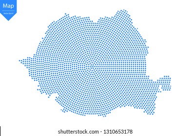 Abstract graphic Romania map from point blue on a white background. Vector illustration.