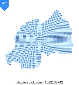 Abstract graphic Rwanda map from point blue on a white background. Vector illustration.