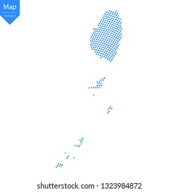 Abstract graphic Saint Vincent and the Grenadines map from point blue on a white background. Vector illustration.
