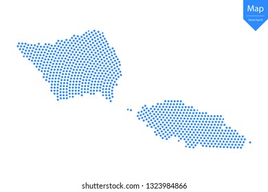 Abstract graphic Samoa map from point blue on a white background. Vector illustration.
