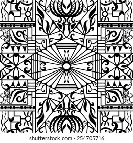 Abstract graphic seamless background. Hand drawn geometric pattern. Can be used for card design, wallpaper, pattern fills, web page background, surface textures. Black and white