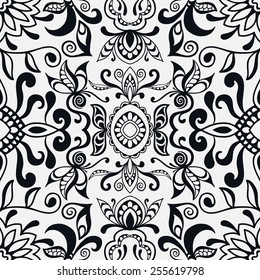 Abstract graphic seamless background. Hand drawn geometric pattern. Can be used for card design, wallpaper, pattern fills, web page background, surface textures. Black and white