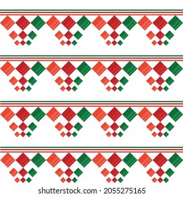 Resumen gráfico sin fisuras de cuadrados anaranjados, rojos y verdes en triángulo con línea paralela se repiten.Diseño de patrones hermosos vectoriales para la decoración , tela, envoltura, textil, papel pintado, ropa.