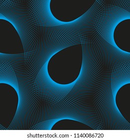 abstract graphic seamless pattern with curved web in blue on black