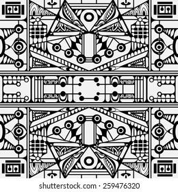 Abstract graphic seamless pattern, hand drawn geometric background, black and white vector illustration