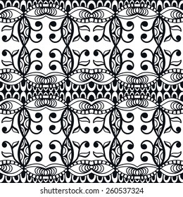Abstract graphic seamless pattern, hand drawn geometric background, black and white vector illustration