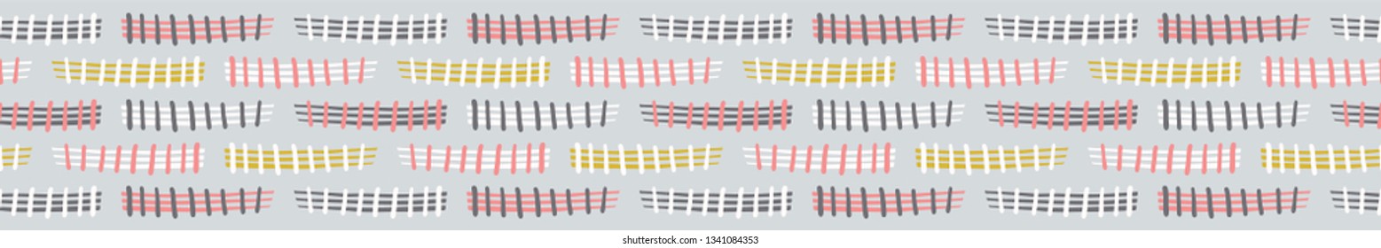 Abstract graphic seamless scribble lines border pattern. Sketchy organic line stripes vector illustration. Modern graphic banner design. Hand drawn playful scandi kids style for home decor trim.