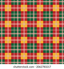 Resumen gráfico sin fisuras de amarillo, rojo y verde cuadrado con líneas blancas se repite.Diseño vectorial hermoso de patrones tartán para la decoración, tela, envoltura, textil, papel pintado, ropa, azulejos.