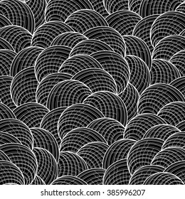 Abstract graphic seashells seamless pattern. Vector ornament drawn in line art style