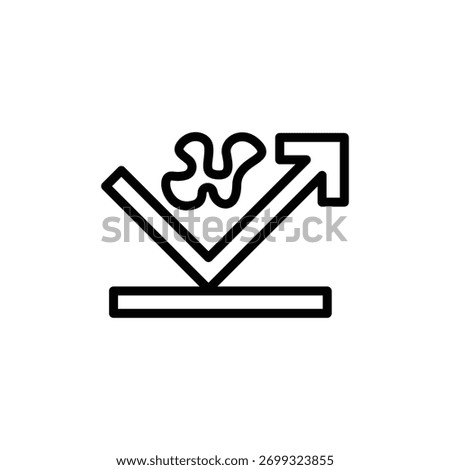 Abstract graphic shows a black arrow reflecting off a surface with a stain above, presented in a minimalist line art style for illustrating concepts of cleaning or stain removal.