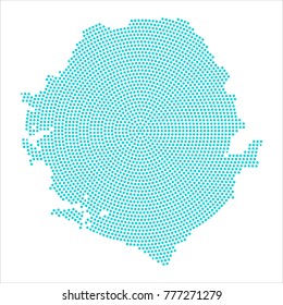 Abstract graphic Sierra Leone map of blue round dots. Vector illustration eps10.
