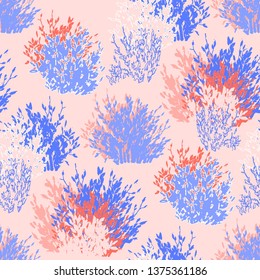 Abstract graphic silhouettes of bushes. Vector seamless pattern drawn in the technique of rough brush