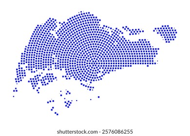 Abstract graphic Singapore map from pixel blue on a white background. Vector illustration.