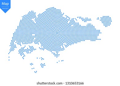 Abstract graphic Singapore map from point blue on a white background. Vector illustration.