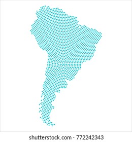 Abstract graphic South America map of blue round dots. Vector illustration eps10.