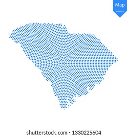 Abstract graphic South Carolina map from point blue on a white background. Vector illustration.