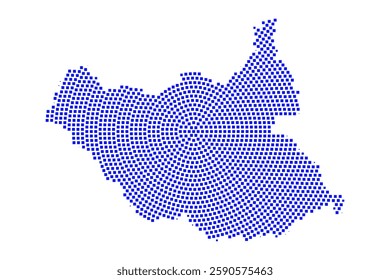 Abstract graphic South Sudan map from pixel blue on a white background. Vector illustration.