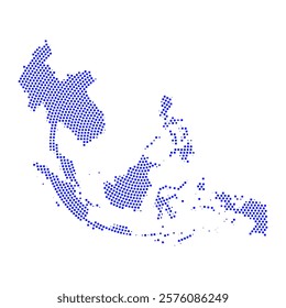 Abstract graphic Southeast Asia map from pixel blue on a white background. Vector illustration.