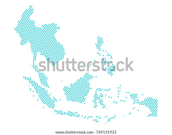 青い丸い点の抽象的なグラフィック東南アジアの地図 ベクターイラスト