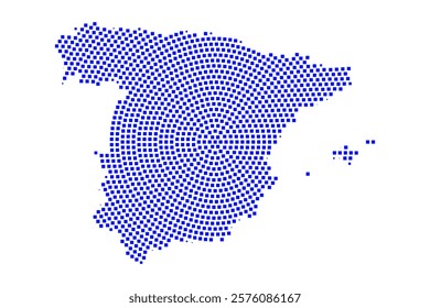 Abstract graphic Spain map from pixel blue on a white background. Vector illustration.
