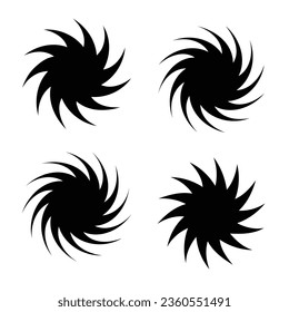 Abstract graphic spirals: Circular movement, radial dynamic swirls set.Vector design, speed swirl circle. rotating shapes. Set of swirls, circle black swirl collection, black vortex icons.