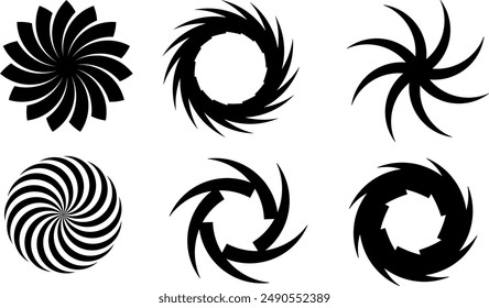 Espirales gráficas Abstractas: movimiento circular, remolinos dinámicos radiales, conjunto de iconos de vórtice