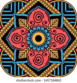 Abstract graphic square background with mandala geometric pattern. Vector illustration
