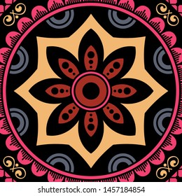 Abstract graphic square background with mandala geometric pattern. Vector illustration
