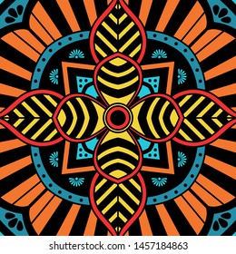 Abstract graphic square background with mandala geometric pattern. Vector illustration
