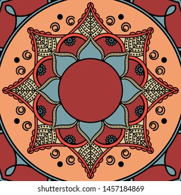 Abstract graphic square background with mandala geometric pattern. Vector illustration